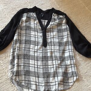 Maurices Black and White Blouse with Mandarin Collar